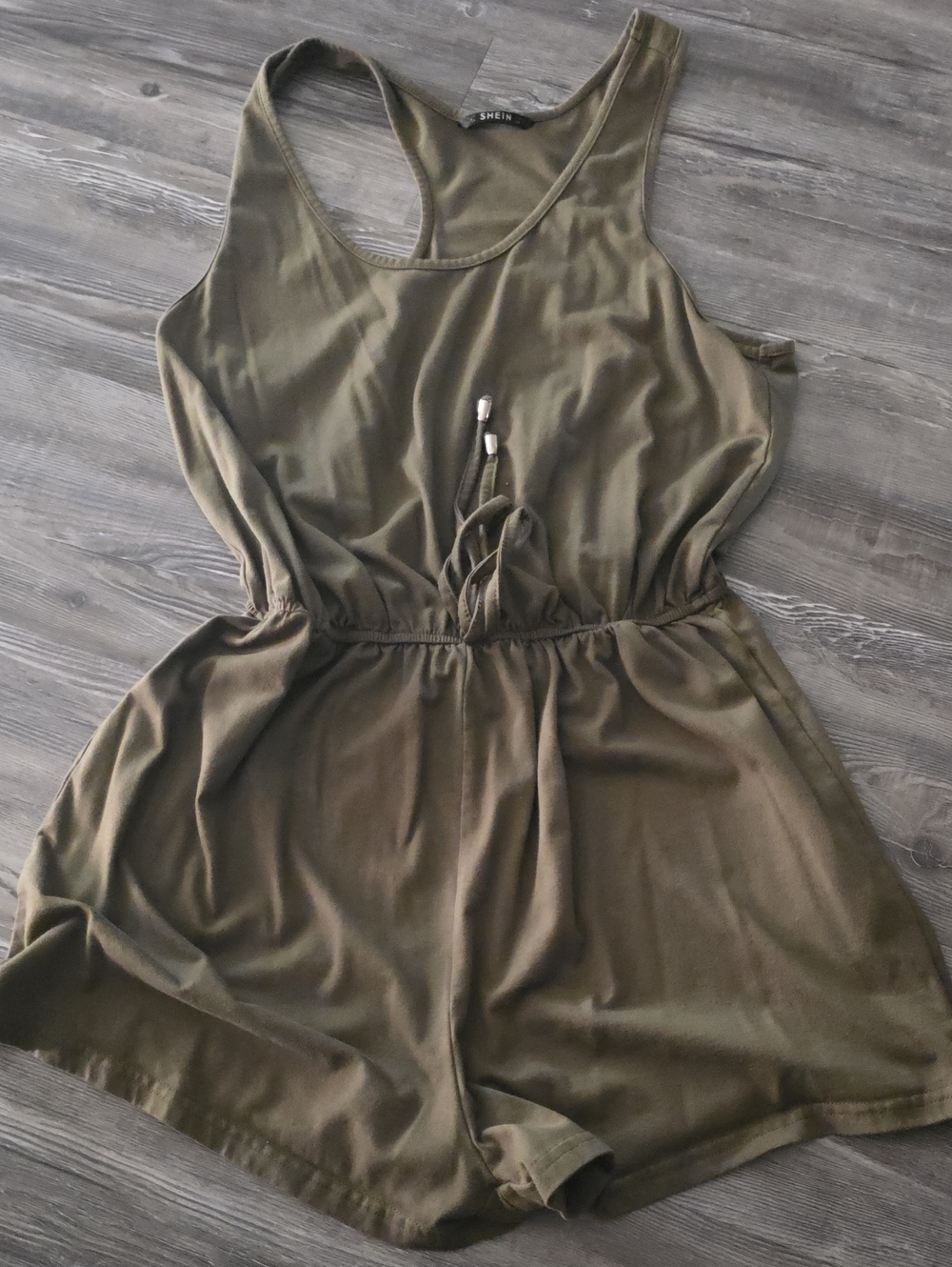 SHEIN Olive Green Sleeveless Drawstring Romper